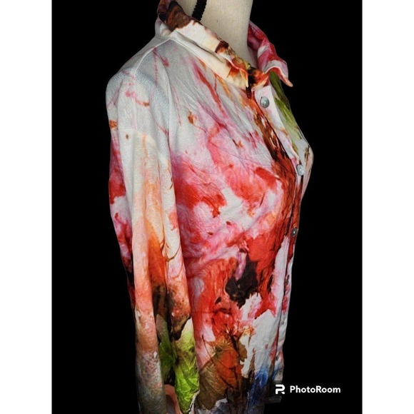 Parsley & Sage Top Watercolor Floral Art to Wear Sculptural Crinkle Gauze 2XL - Picture 3 of 9